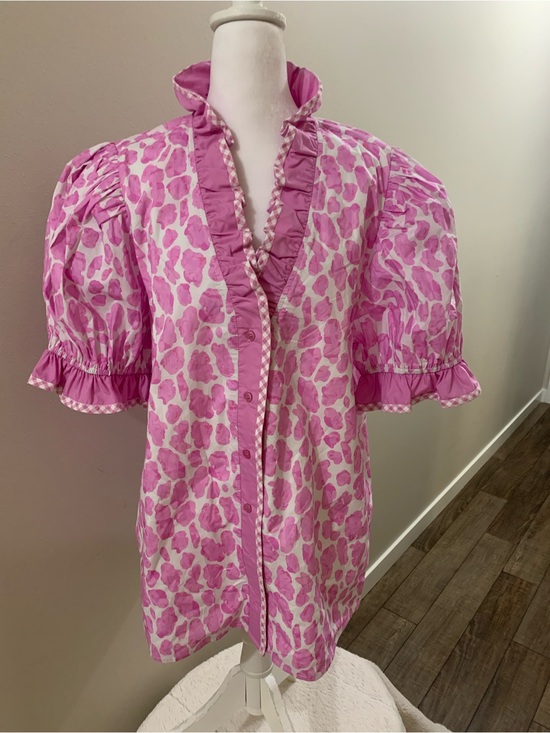 entro Tops - entro Pink and White Floral Ruffle Blouse